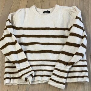 Banana Republic Cream and Brown Striped Crew Neck Sweater
